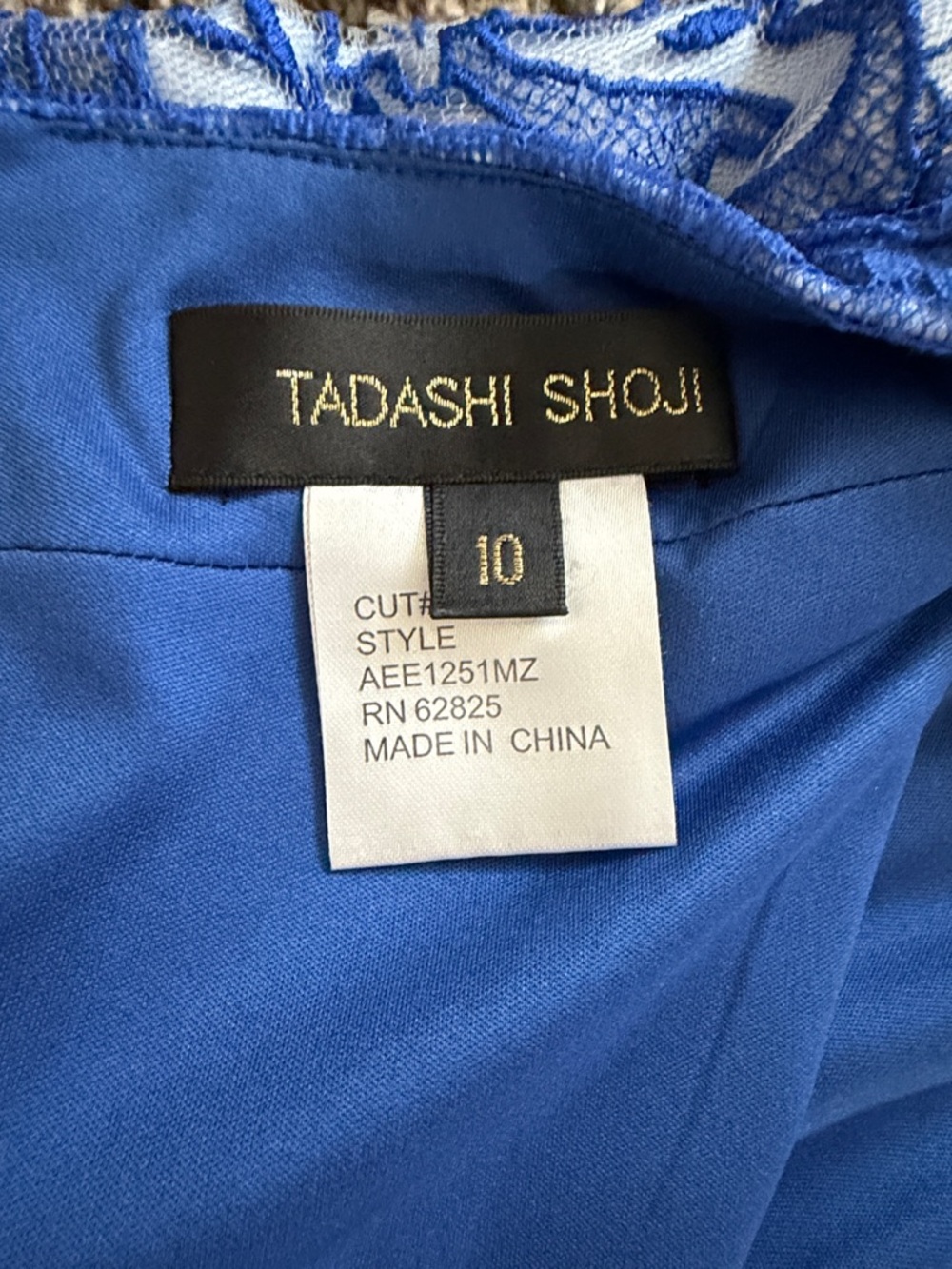 NWOT Tadashi Shoji Blue White Floral Lace Cocktail Sheath Midi Dress, Size 10 - Picture 12 of 16